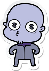 Obraz premium sticker of a cartoon weird bald spaceman
