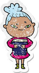 distressed sticker of a cartoon woman