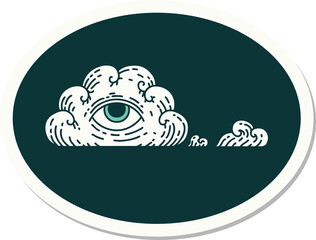 tattoo style sticker of an all seeing eye cloud
