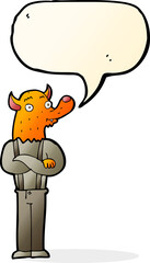 cartoon man with fox head with speech bubble