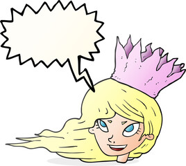 speech bubble cartoon woman with blowing hair