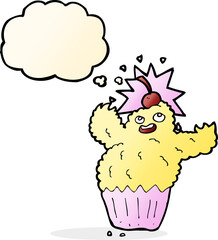cartoon cupcake monster with thought bubble