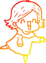 warm gradient line drawing cartoon happy woman