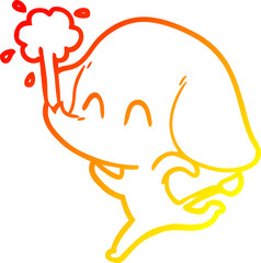 warm gradient line drawing cute cartoon elephant spouting water