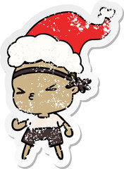 christmas distressed sticker cartoon of kawaii boy