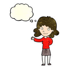 cartoon friendly woman with thought bubble