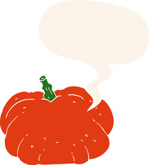 cartoon pumpkin and speech bubble in retro style