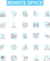 Remote office vector line icons set. Remote, Office, Teleworking, Telecommuting, Home-based, Distributed, Virtual illustration outline concept symbols and signs