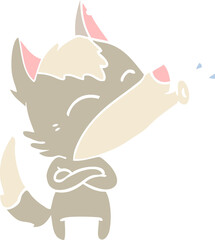 howling wolf flat color style cartoon