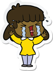 sticker of a cartoon woman in tears