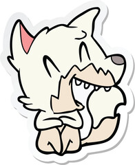 sticker of a laughing fox cartoon