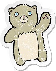 retro distressed sticker of a cartoon waving bear