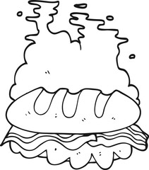 black and white cartoon huge sandwich