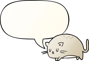 cute fat cartoon cat and speech bubble in smooth gradient style