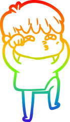 rainbow gradient line drawing cartoon curious man