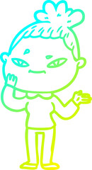cold gradient line drawing cartoon woman