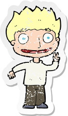 retro distressed sticker of a cartoon happy boy
