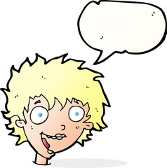 cartoon crazy excited woman with speech bubble