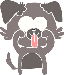 flat color style cartoon dog with tongue sticking out