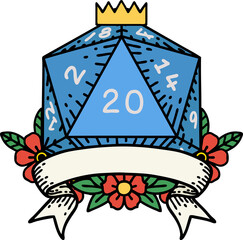 natural 20 critical hit D20 dice roll illustration