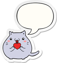 cute cartoon cat in love and speech bubble sticker