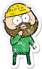 distressed sticker of a shocked bearded man