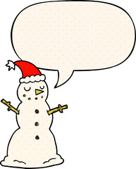 cartoon christmas snowman and speech bubble in comic book style