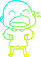 cold gradient line drawing cartoon shouting bald man