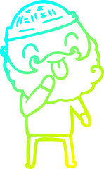 cold gradient line drawing man with beard sticking out tongue