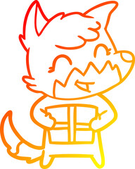 warm gradient line drawing happy cartoon fox