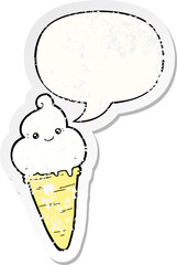 cartoon ice cream and speech bubble distressed sticker