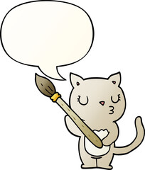 cute cartoon cat and speech bubble in smooth gradient style