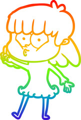 rainbow gradient line drawing cartoon whistling girl