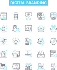 Digital branding vector line icons set. Digital, Branding, Online, Marketing, Technology, Social, Networking illustration outline concept symbols and signs