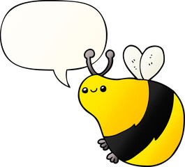 cartoon bee and speech bubble in smooth gradient style