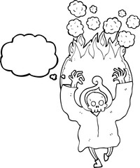 thought bubble cartoon dancing flaming death skeleton