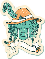 crying half orc bard character face illustration