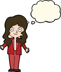 cartoon friendly business woman with thought bubble