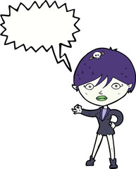 cartoon vampire girl with speech bubble
