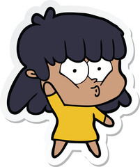 sticker of a cartoon whistling girl