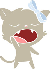 flat color style cartoon yawning cat