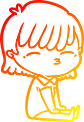 warm gradient line drawing cartoon woman