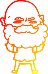 warm gradient line drawing cartoon man with beard frowning