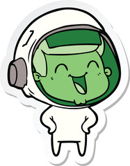 sticker of a happy cartoon astronaut
