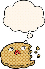 cartoon cookie and thought bubble in comic book style