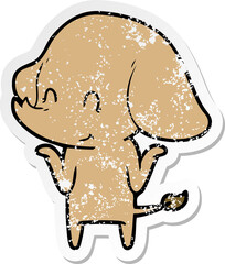 distressed sticker of a cute cartoon elephant