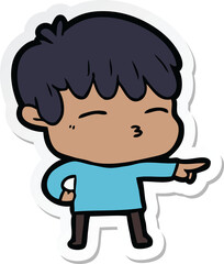 sticker of a cartoon curious boy