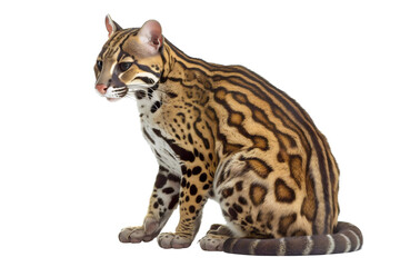 Naklejka premium Adorable sitting ocelot side view captured in a studio shot. Generative AI