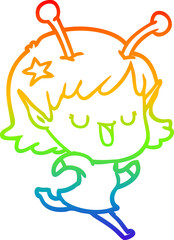 rainbow gradient line drawing happy alien girl cartoon