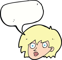 cartoon surprised female face with speech bubble
